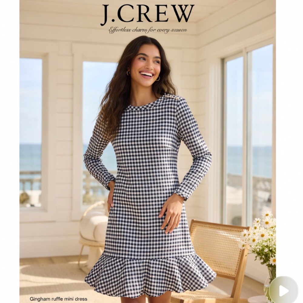 NWT J. Crew Dress AG879 Buffalo Check XL Flannel Funnel Neck Black White